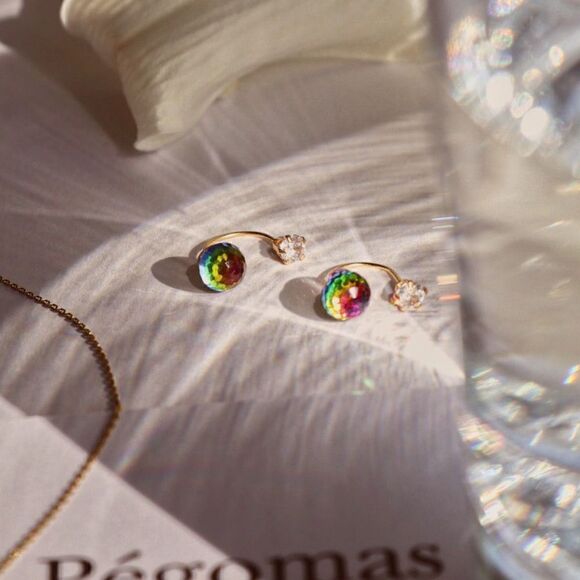 14k solid gold rainbow earrings perfect gift - Picture 5 of 5